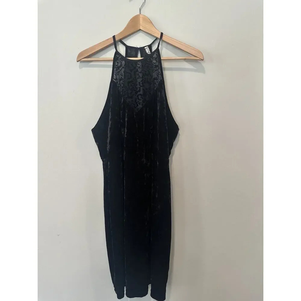 Intimately Free People Size Medium Velvet Lace Sleeveless Dress Black 1136 - Picture 3 of 12